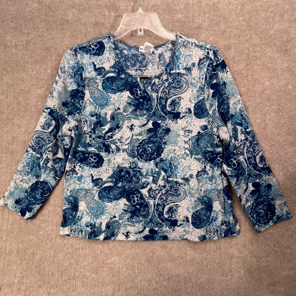 BonWorth Women's Paisley Print 3/4 Sleeve Top Blouse Size LP‎ Blue
